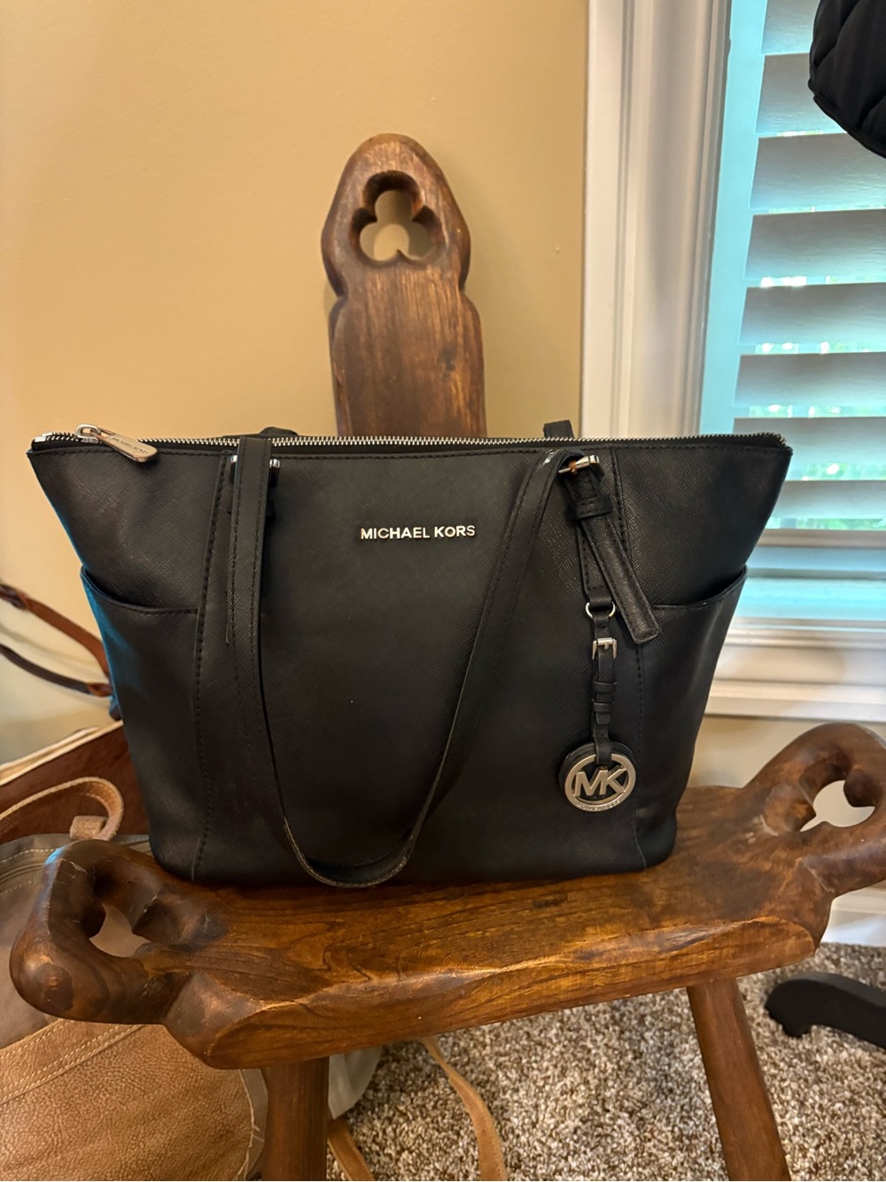 Michael Kors Black Saffiano Leather Tote Bag Silver colored hardware!